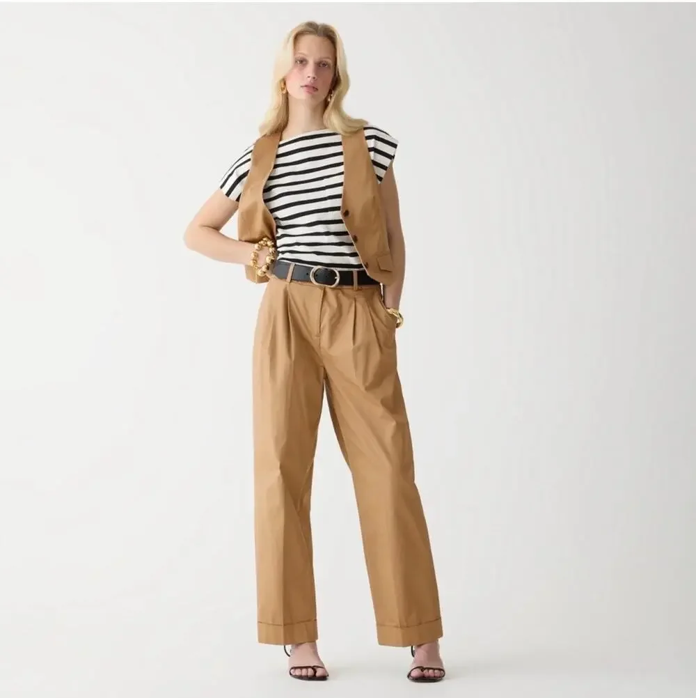 J.Crew Pants Womens 6 Tan Wide Leg Essential Lightweight Chino Pleated Classic